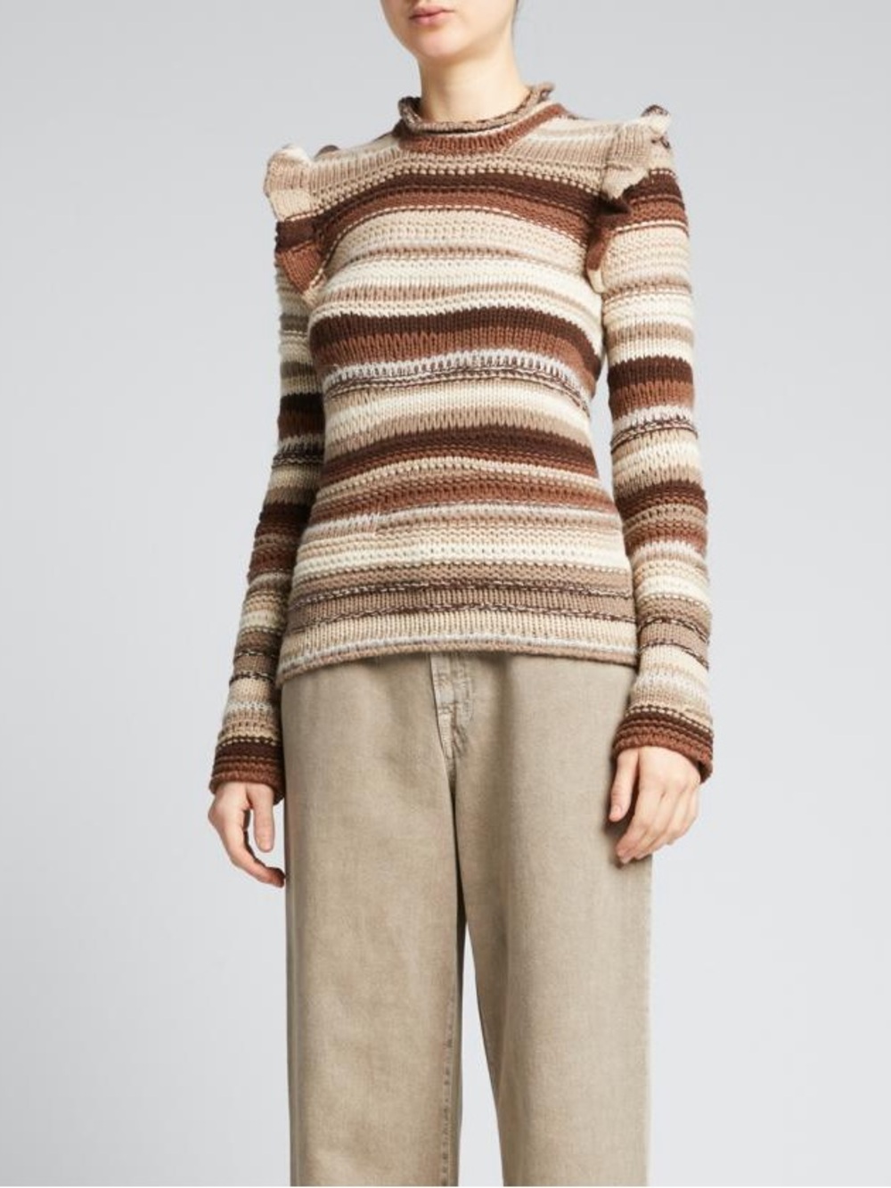 Chloe Ruffle Striped Cashmere Sweater - Picture 2 of 7